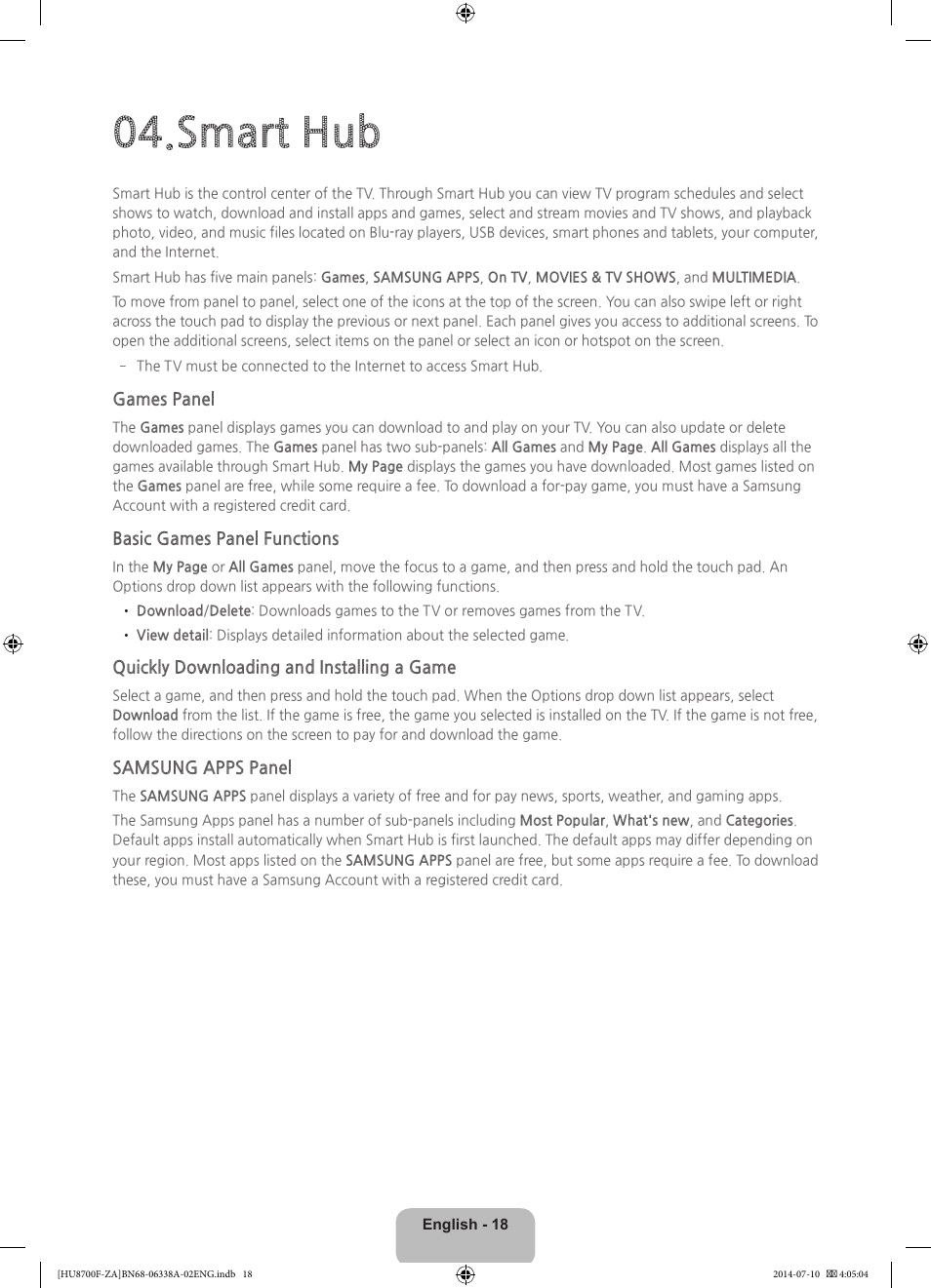 Smart hub | Samsung UN55HU8700FXZA User Manual | Page 18 / 39