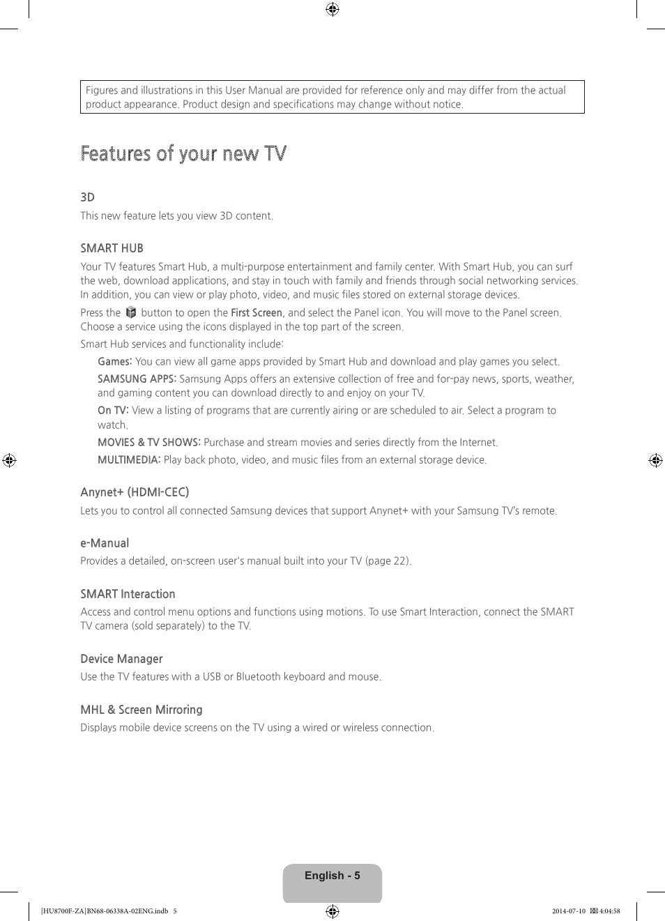 Features of your new tv | Samsung UN55HU8700FXZA User Manual | Page 5 / 39