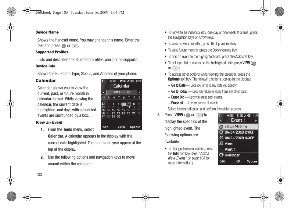 Device name, Supported profiles, Device info | Calendar, View an event | Samsung SCH-R560DAAMTR User Manual | Page 106 / 167