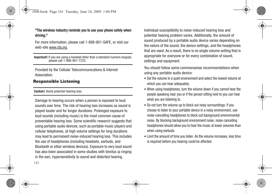 Responsible listening | Samsung SCH-R560DAAMTR User Manual | Page 144 / 167
