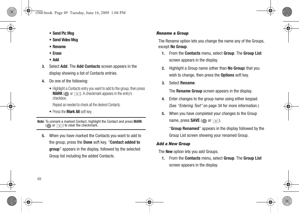 Rename a group, Add a new group | Samsung SCH-R560DAAMTR User Manual | Page 52 / 167