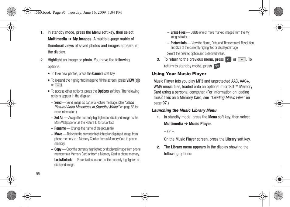 Using your music player, Launching the music library menu | Samsung SCH-R560DAAMTR User Manual | Page 98 / 167