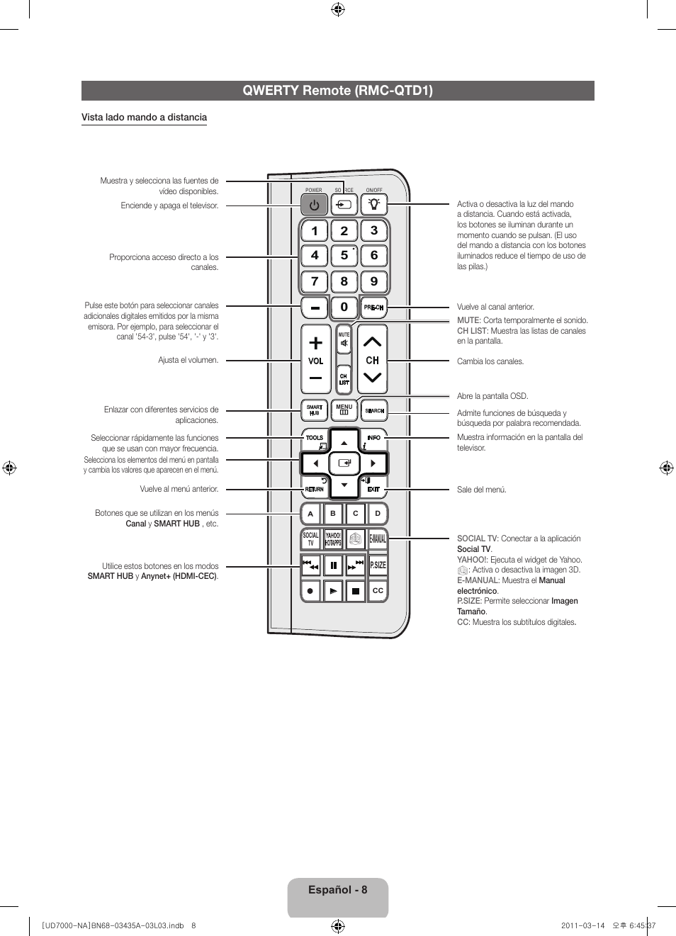 Qwerty remote (rmc-qtd1), E-manual | Samsung UN55D7000LFXZA User Manual | Page 33 / 76