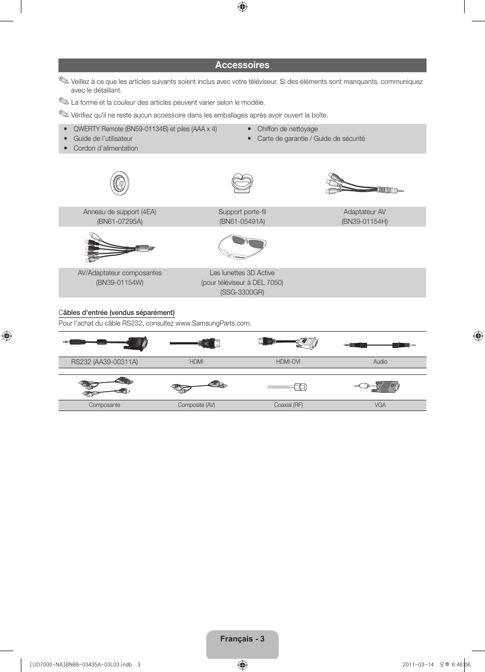 Accessoires | Samsung UN55D7000LFXZA User Manual | Page 53 / 76