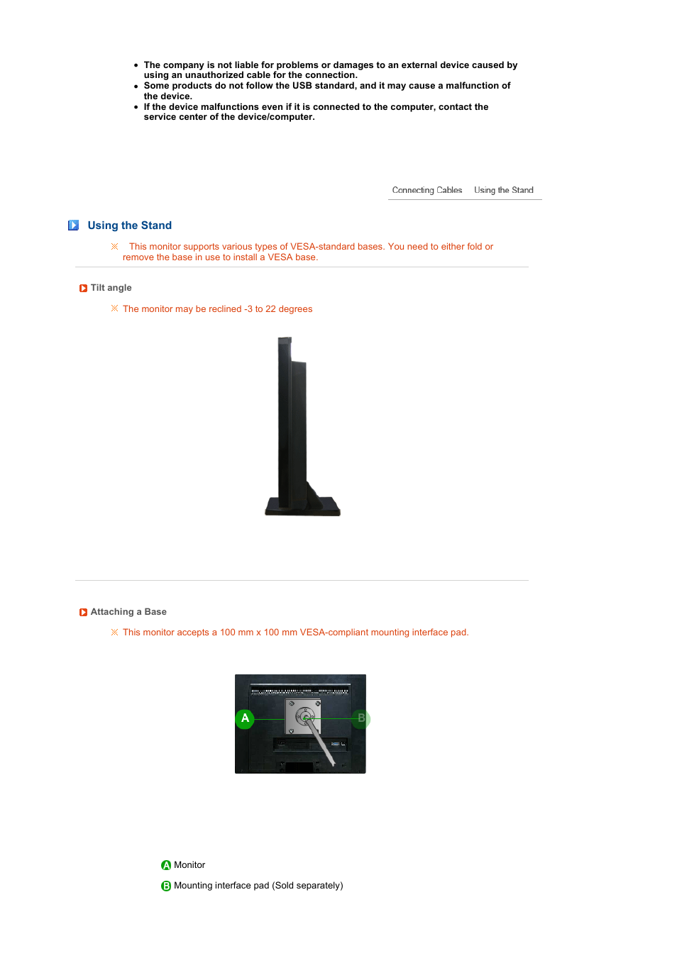 Using the stand | Samsung LS22UCNSF-XBG User Manual | Page 20 / 59
