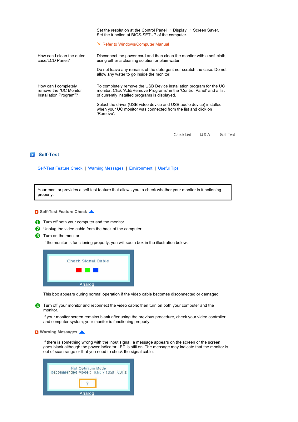 Self-test | Samsung LS22UCNSF-XBG User Manual | Page 50 / 59