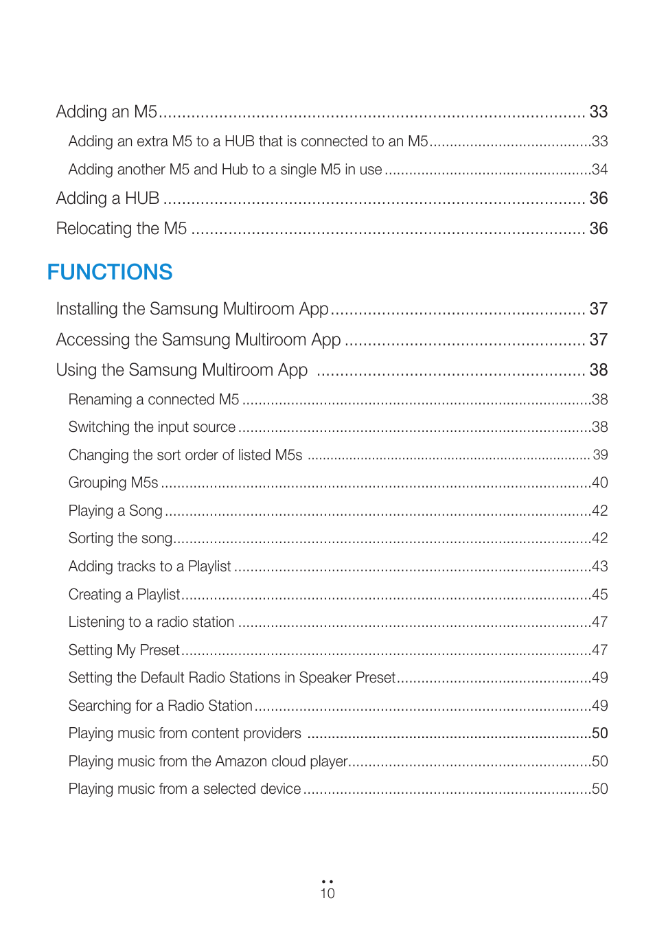 Functions | Samsung WAM551-ZA User Manual | Page 10 / 79