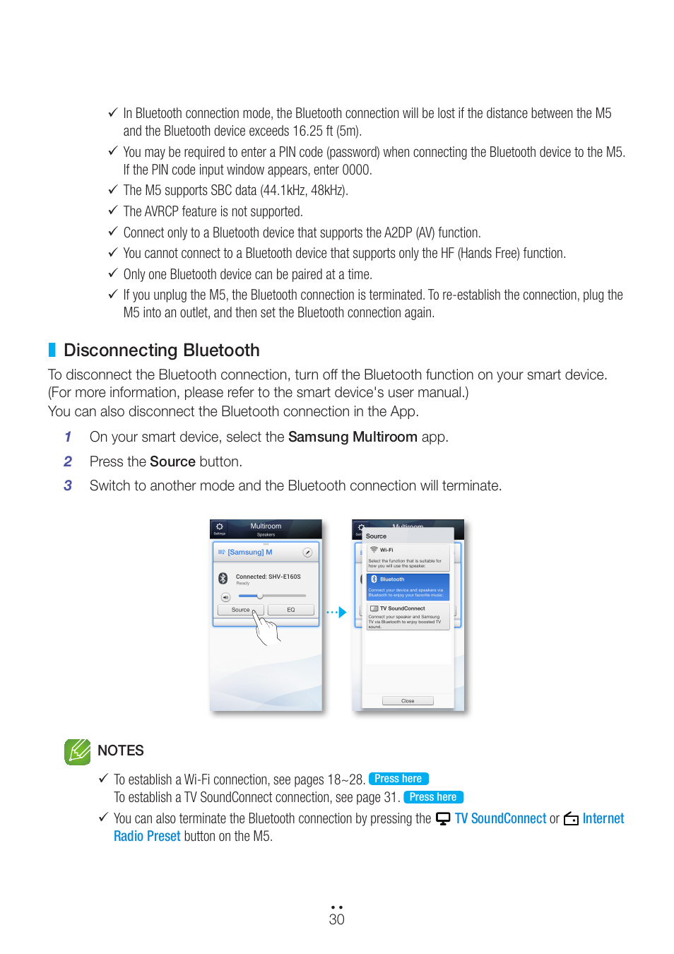 Disconnecting bluetooth | Samsung WAM551-ZA User Manual | Page 30 / 79