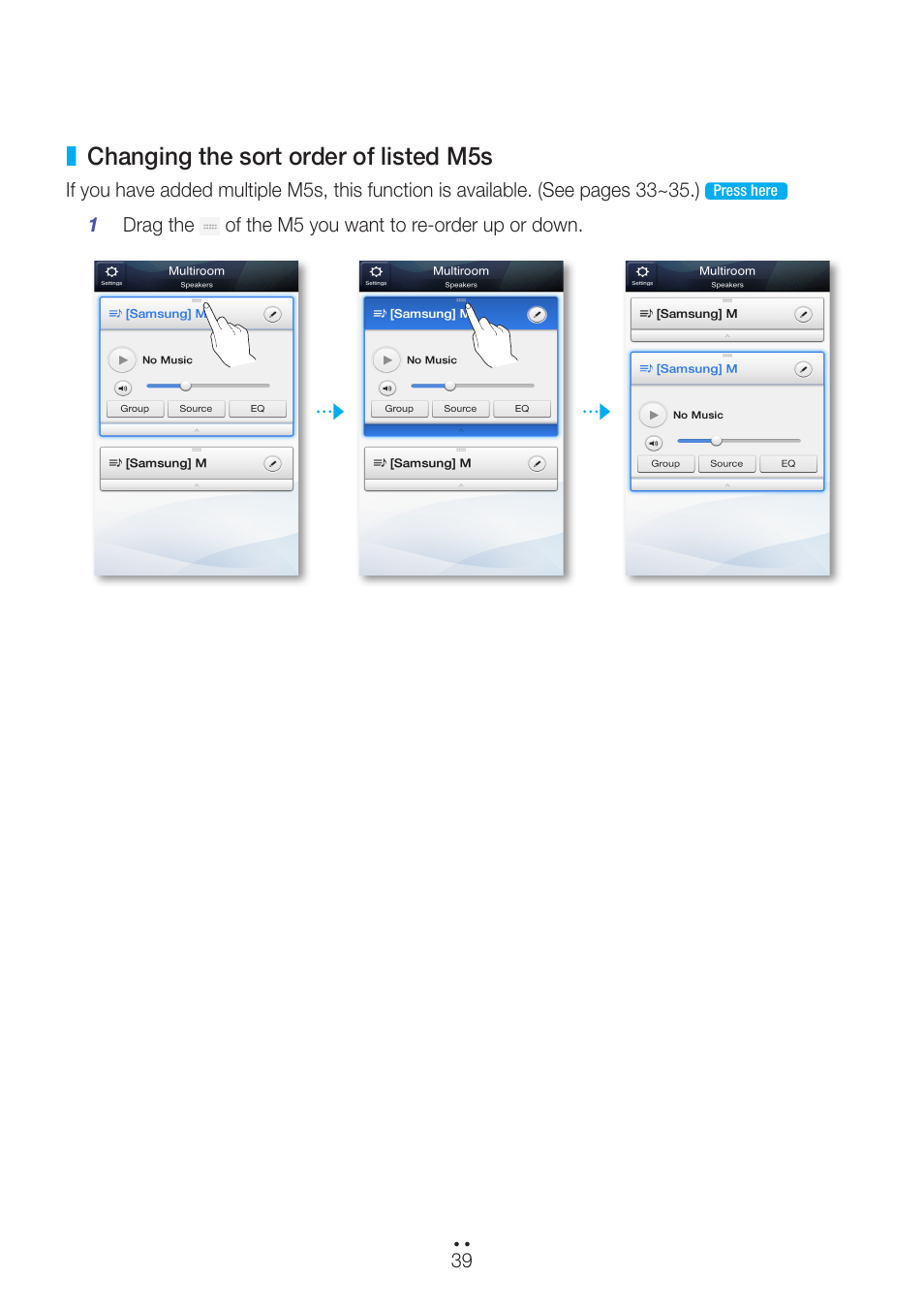 Changing the sort order of listed m5s | Samsung WAM551-ZA User Manual | Page 39 / 79