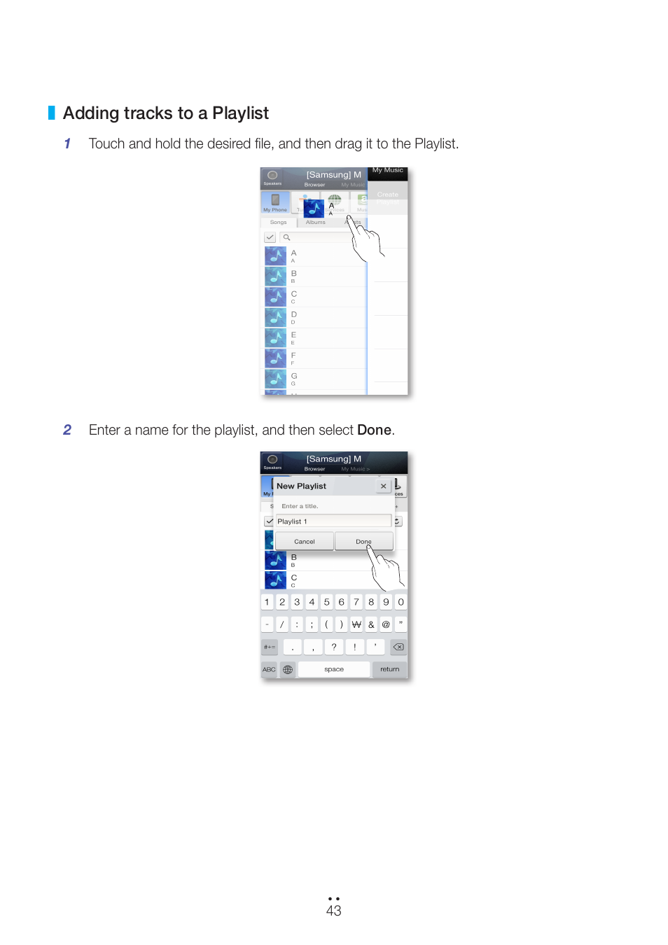 Adding tracks to a playlist | Samsung WAM551-ZA User Manual | Page 43 / 79
