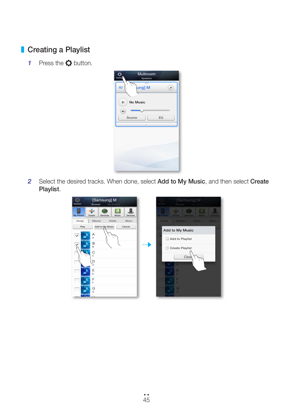 Creating a playlist | Samsung WAM551-ZA User Manual | Page 45 / 79
