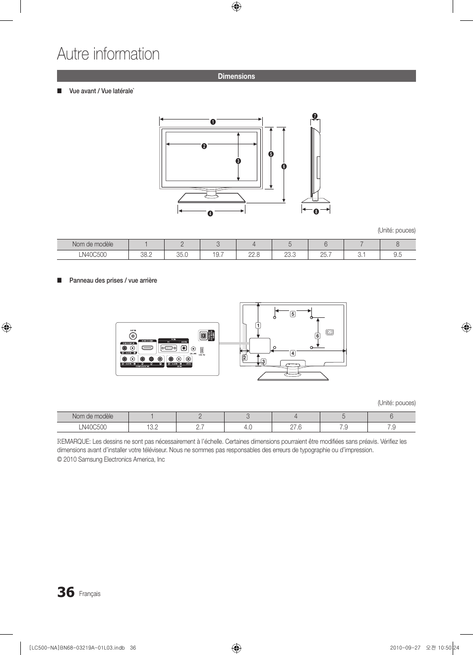 Autre information | Samsung LN40C500F3FXZA User Manual | Page 108 / 109