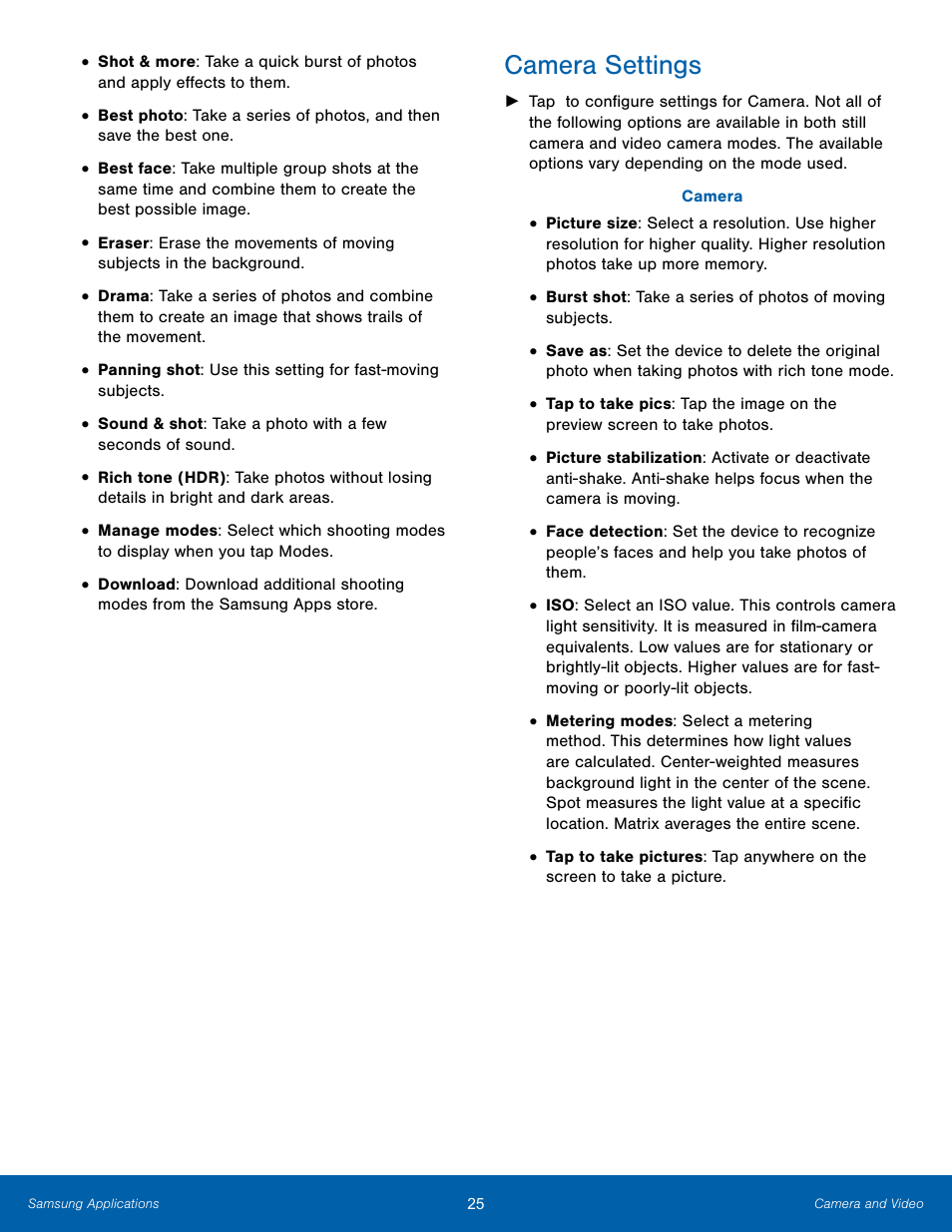 Camera settings | Samsung SM-T700NZWAXAR User Manual | Page 32 / 82