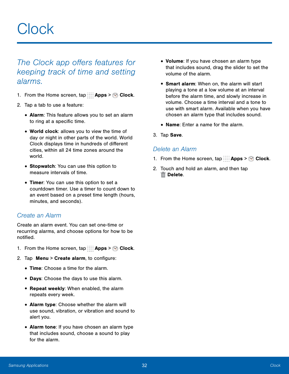 Clock | Samsung SM-T700NZWAXAR User Manual | Page 39 / 82