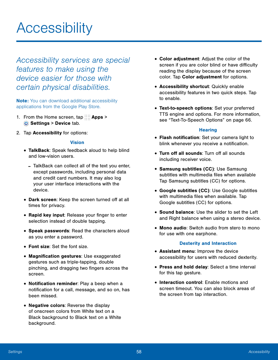 Accessibility | Samsung SM-T700NZWAXAR User Manual | Page 65 / 82