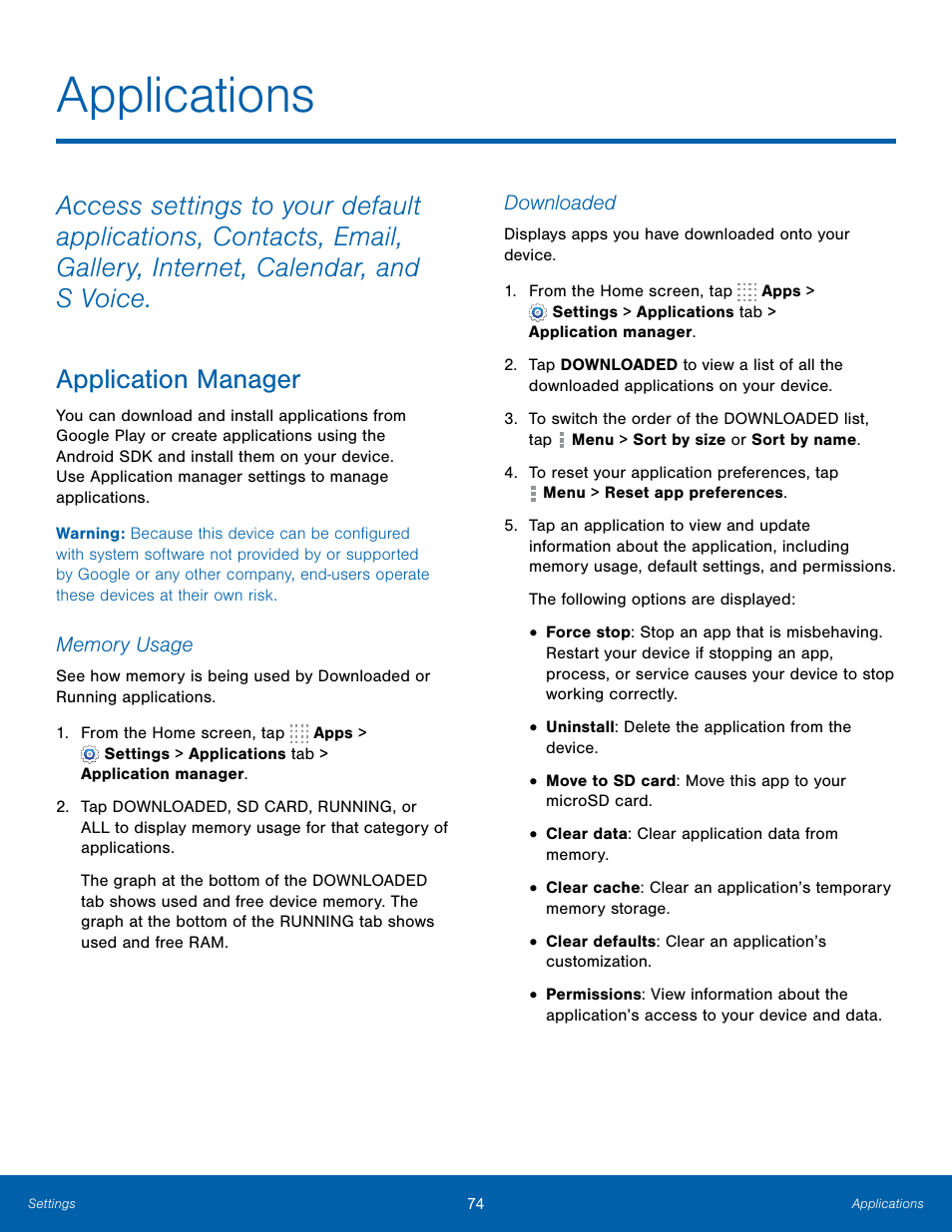 Applications, Application manager | Samsung SM-T700NZWAXAR User Manual | Page 81 / 82