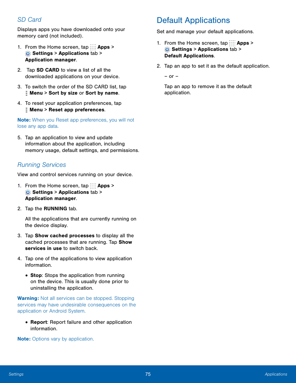 Default applications | Samsung SM-T700NZWAXAR User Manual | Page 82 / 82