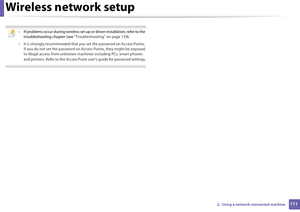 Wireless network setup | Samsung CLP-365W-XAC User Manual | Page 111 / 224