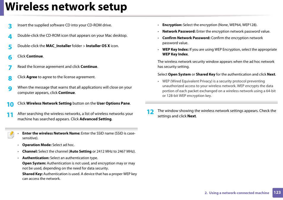 Wireless network setup | Samsung CLP-365W-XAC User Manual | Page 123 / 224
