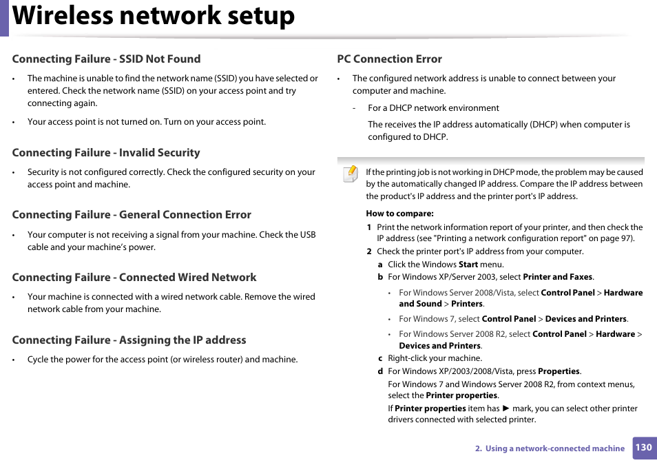 Wireless network setup | Samsung CLP-365W-XAC User Manual | Page 130 / 224