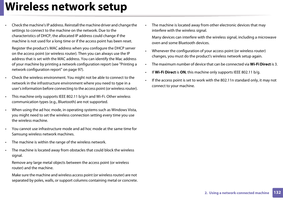 Wireless network setup | Samsung CLP-365W-XAC User Manual | Page 132 / 224