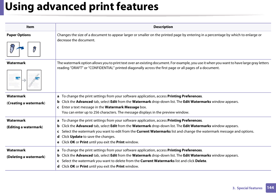 Using advanced print features | Samsung CLP-365W-XAC User Manual | Page 144 / 224