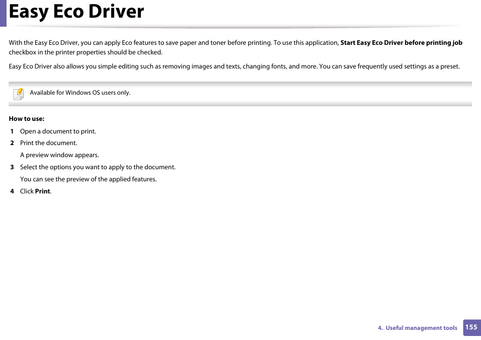 Easy eco driver | Samsung CLP-365W-XAC User Manual | Page 155 / 224