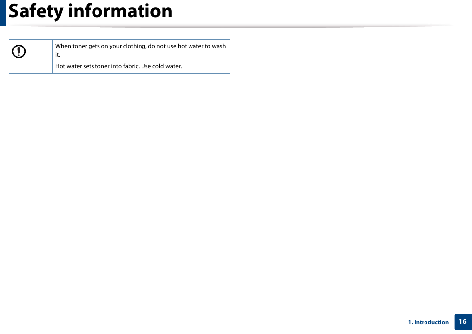 Safety information | Samsung CLP-365W-XAC User Manual | Page 16 / 224