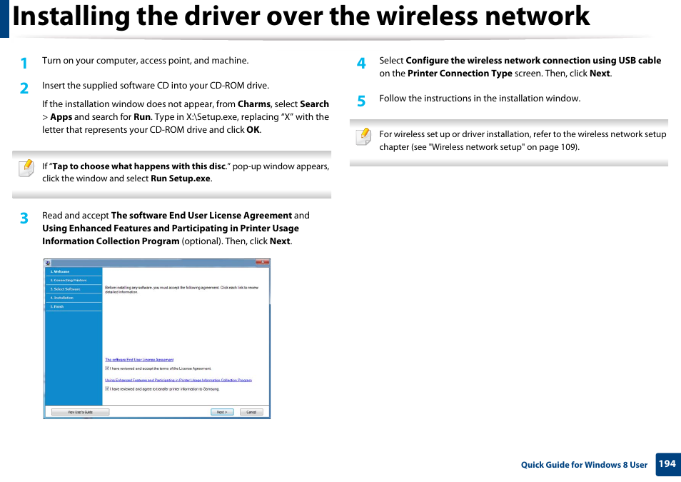 Installing the driver over the wireless network | Samsung CLP-365W-XAC User Manual | Page 194 / 224