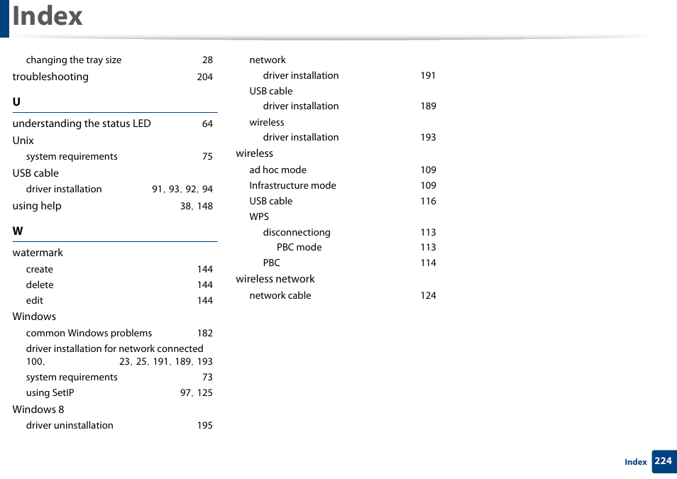 Index | Samsung CLP-365W-XAC User Manual | Page 224 / 224