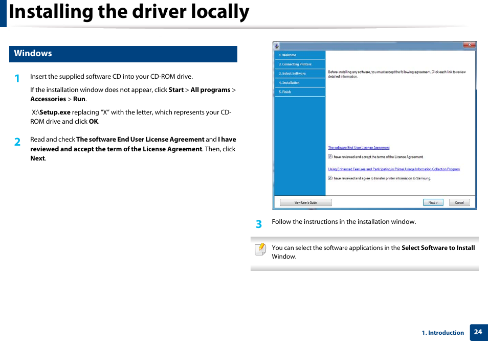 Installing the driver locally | Samsung CLP-365W-XAC User Manual | Page 24 / 224