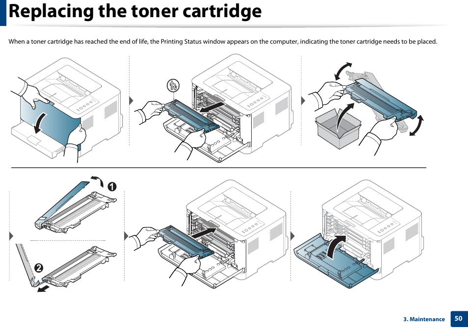 Replacing the toner cartridge | Samsung CLP-365W-XAC User Manual | Page 50 / 224