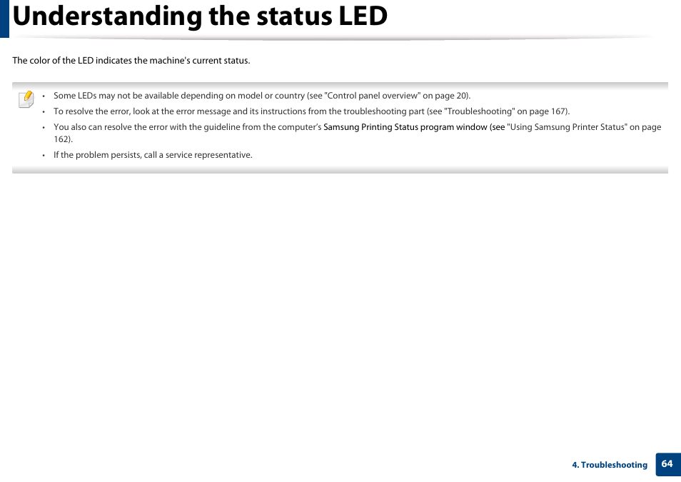 Understanding the status led | Samsung CLP-365W-XAC User Manual | Page 64 / 224