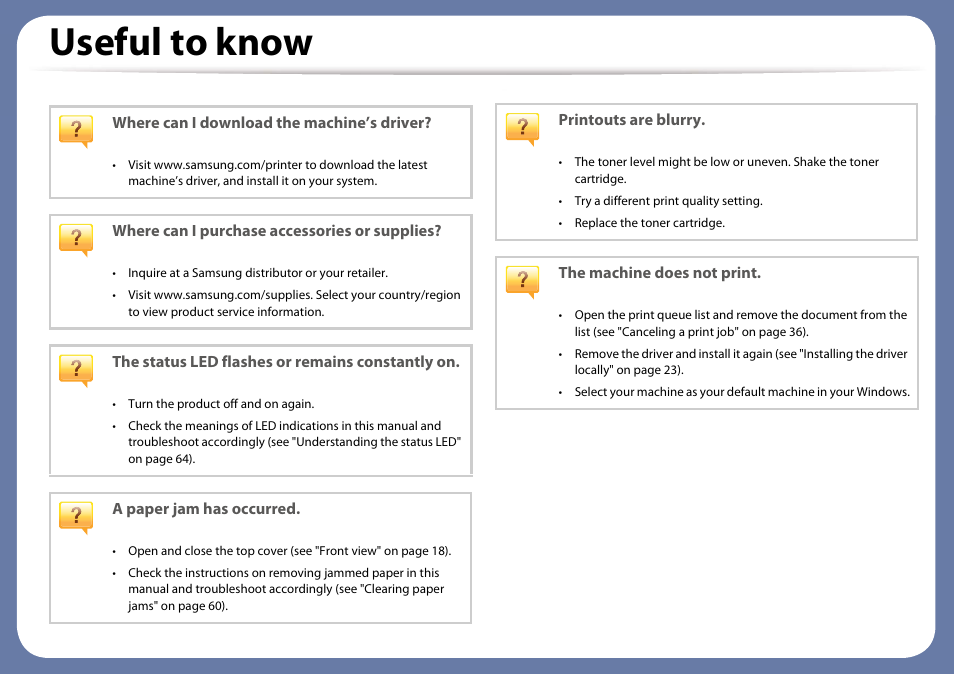 Useful to know | Samsung CLP-365W-XAC User Manual | Page 9 / 224