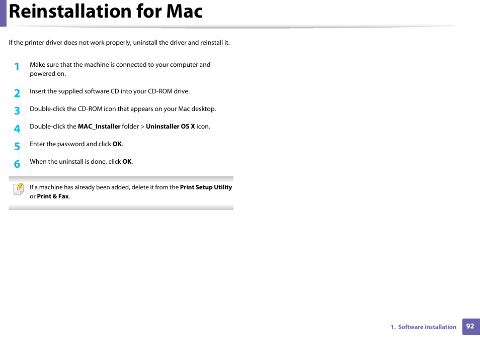 Reinstallation for mac | Samsung CLP-365W-XAC User Manual | Page 92 / 224
