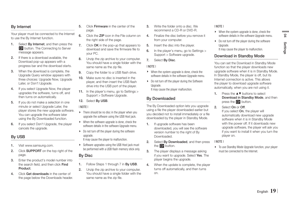 By internet, By usb, By disc | By downloaded, Download in standby mode | Samsung BD-EM57C-ZA User Manual | Page 19 / 34