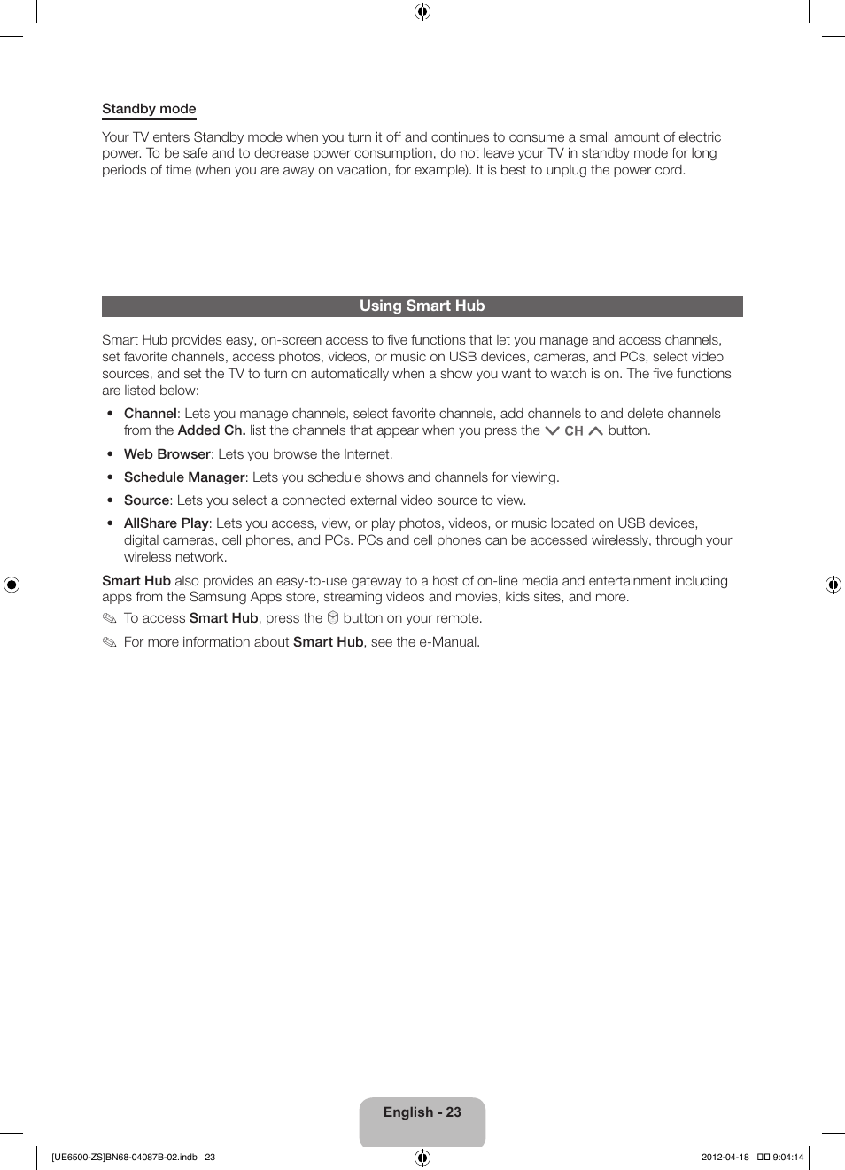 Samsung UN46ES6500GXZE User Manual | Page 23 / 69