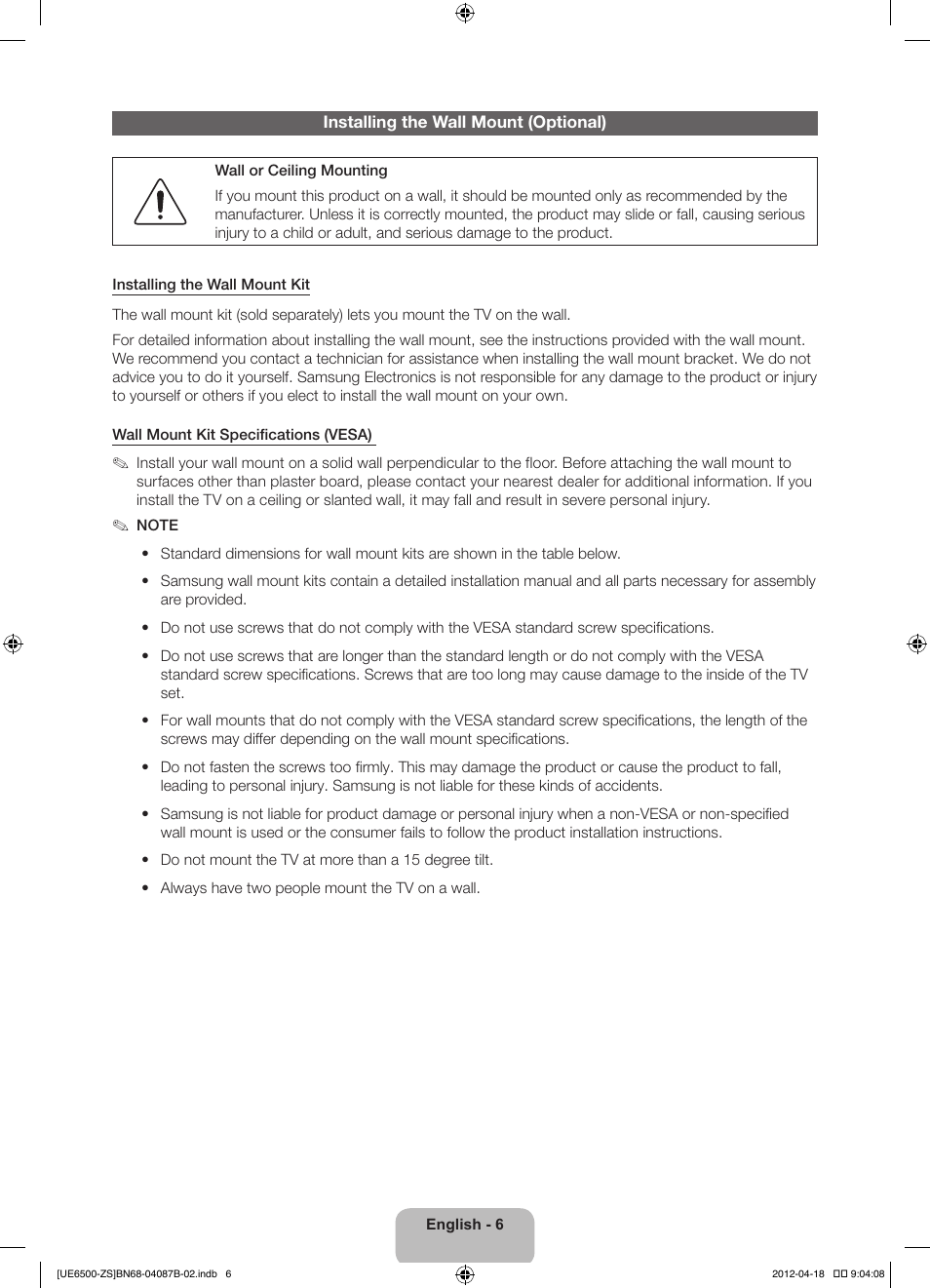 Samsung UN46ES6500GXZE User Manual | Page 6 / 69