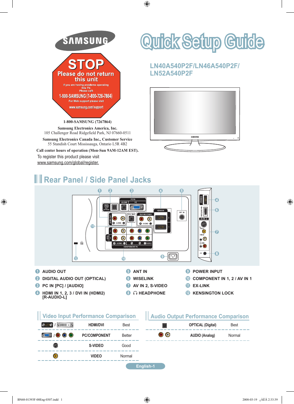 Samsung LN40A540P2FXZA User Manual | 12 pages