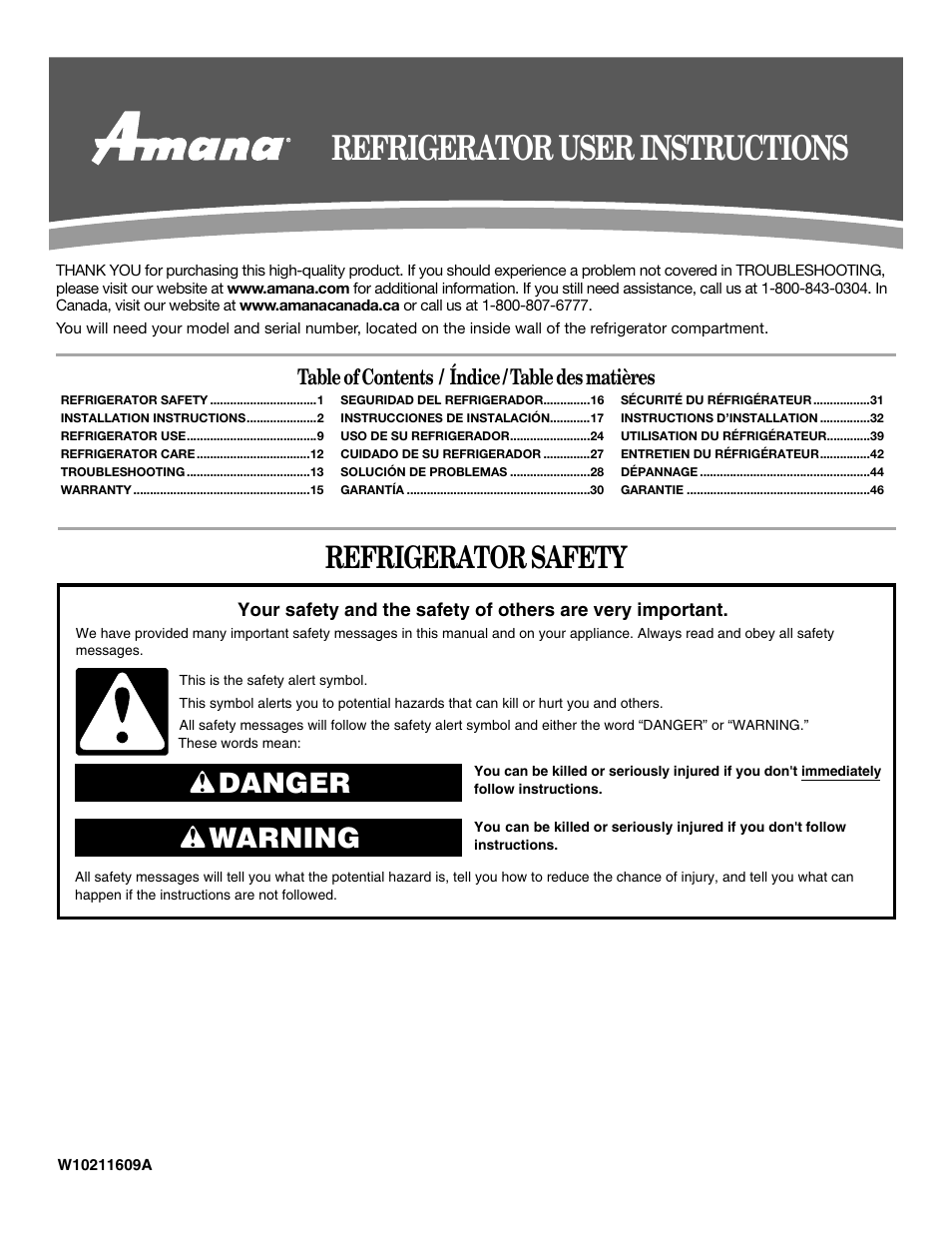 Amana W10211609A User Manual | 48 pages