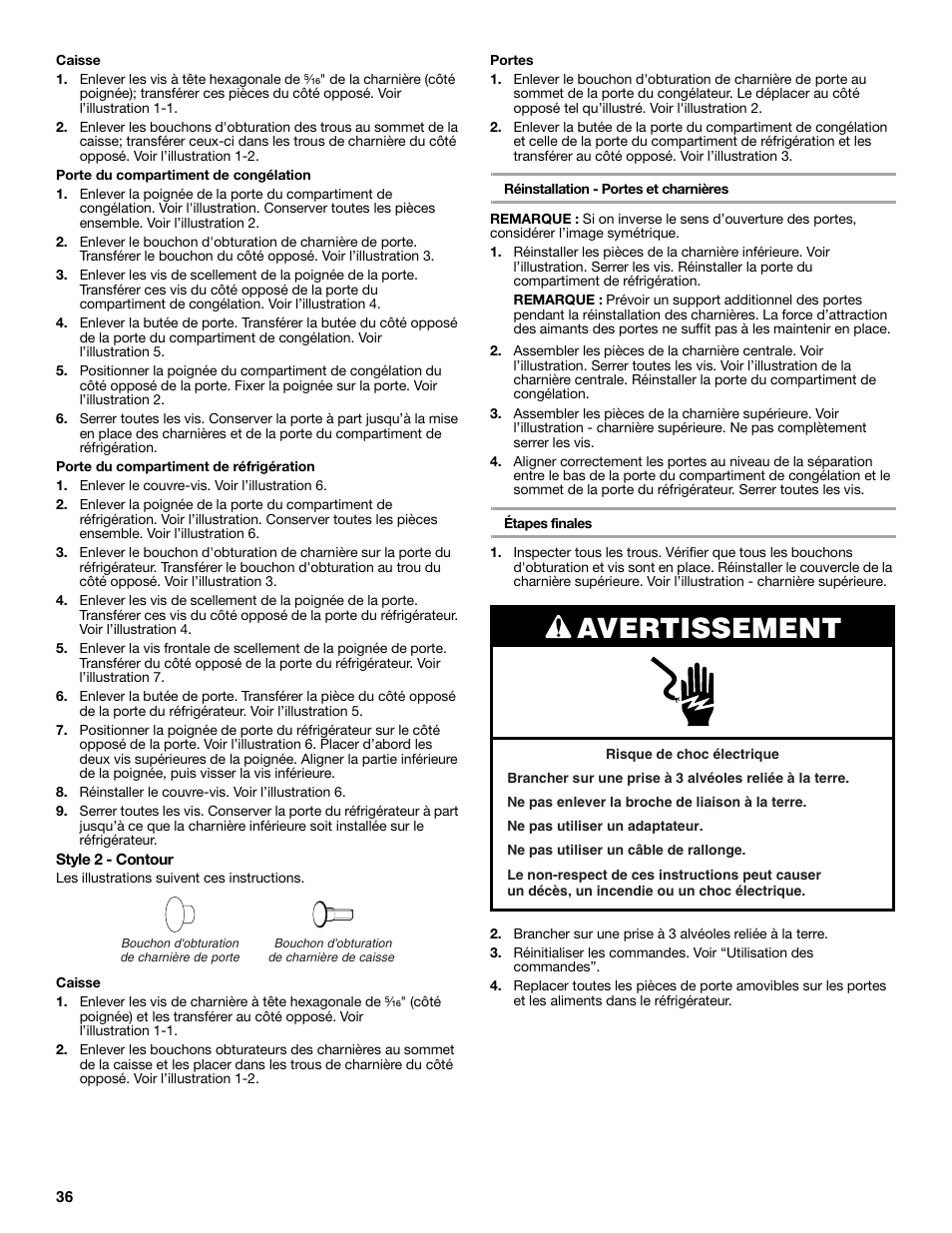 Avertissement | Amana W10211609A User Manual | Page 36 / 48