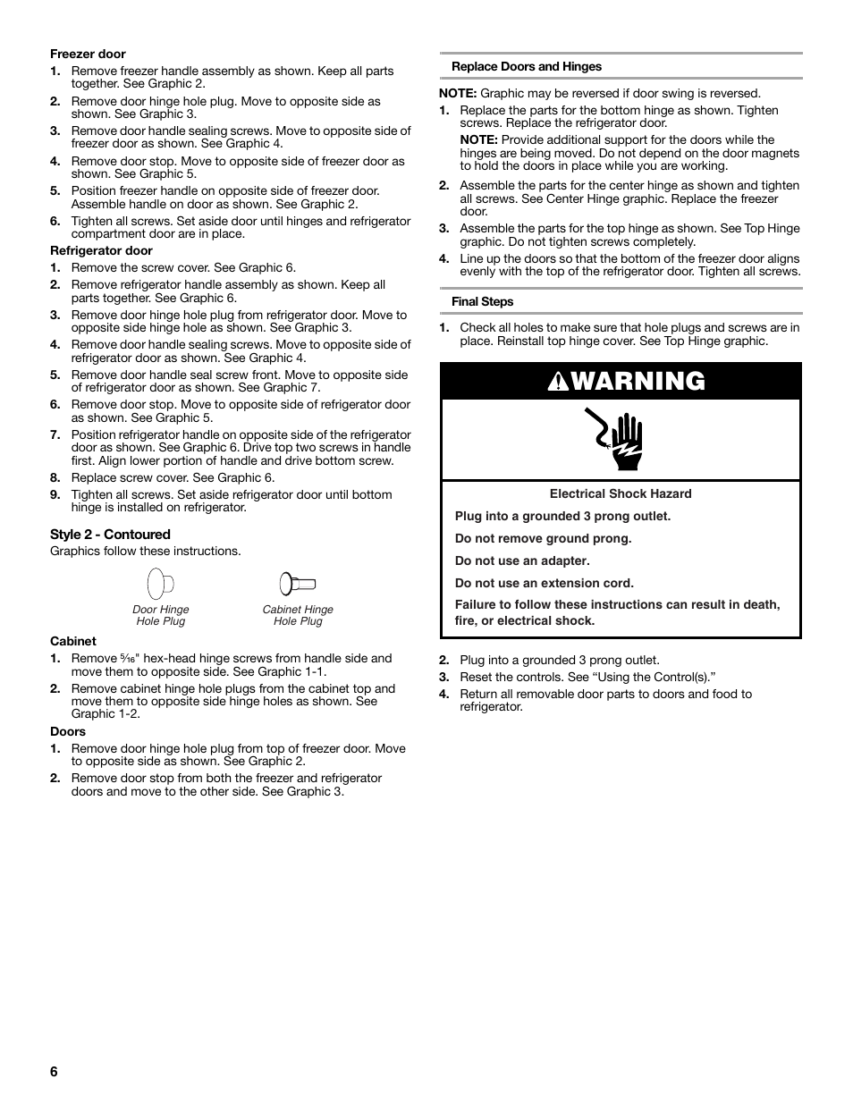 Warning | Amana W10211609A User Manual | Page 6 / 48