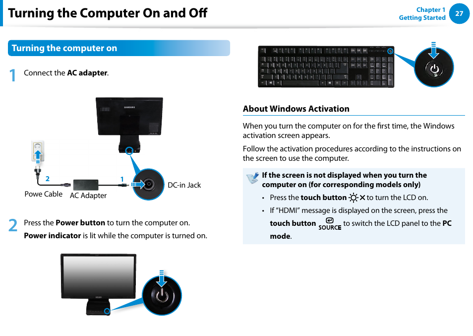 Turning the computer on and off | Samsung DP300A2A-A01US User Manual | Page 28 / 126