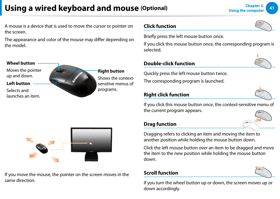 Using a wired keyboard and mouse, Optional) | Samsung DP300A2A-A01US User Manual | Page 42 / 126