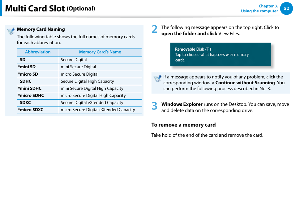 Multi card slot, Optional) | Samsung DP300A2A-A01US User Manual | Page 53 / 126