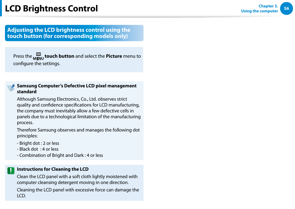 Lcd brightness control | Samsung DP300A2A-A01US User Manual | Page 57 / 126