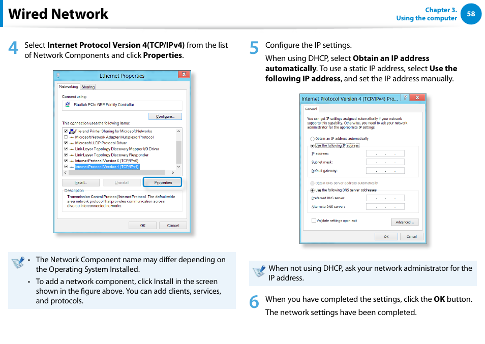 Wired network | Samsung DP300A2A-A01US User Manual | Page 59 / 126