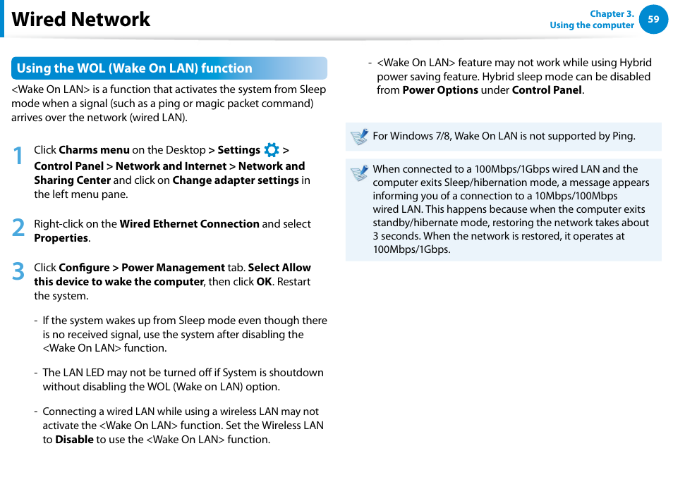Wired network | Samsung DP300A2A-A01US User Manual | Page 60 / 126