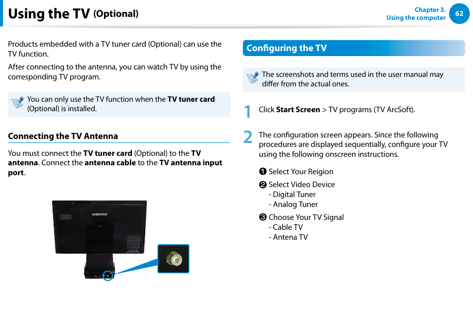 Using the tv (optional), Using the tv | Samsung DP300A2A-A01US User Manual | Page 63 / 126