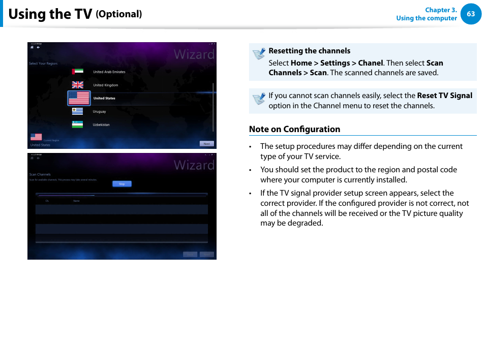 Using the tv, Optional) | Samsung DP300A2A-A01US User Manual | Page 64 / 126